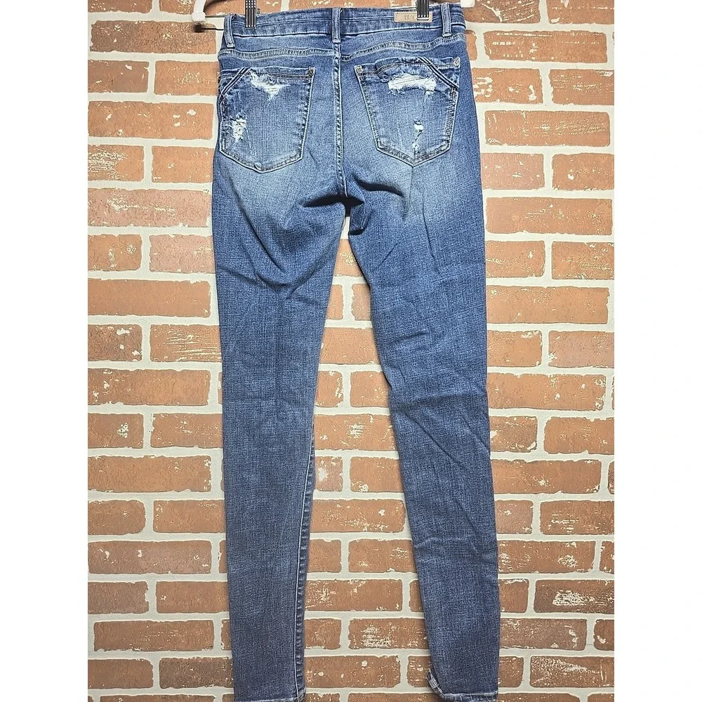 BKE Sz 27x32 Skinny Women's Jeans Med Blue Distressed Low Rise Rock School Denim